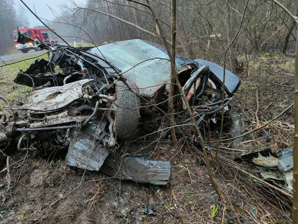 Bobry: Wypadł z drogi i uderzył w drzewo. Kierowca zginął, pasażerka walczy o życie [Foto]